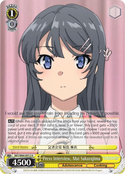 Press Interview, Mai Sakurajima (SBY/W64-E012 U) [Rascal Does Not Dream of Bunny Girl Senpai]