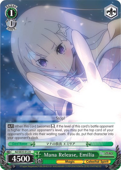 Mana Release, Emilia (RZ/SE35-E12 R) (Parallel Foil) [Re:ZERO: The Frozen Bond]