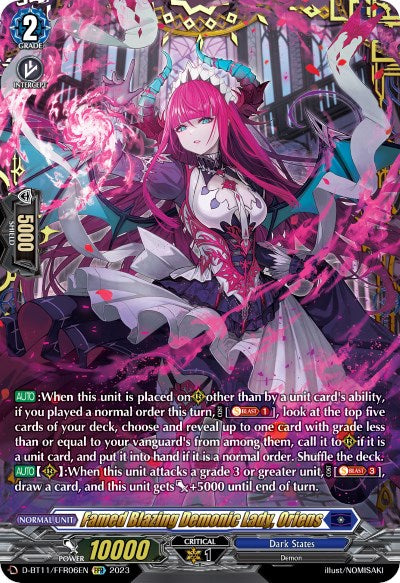 Famed Blazing Demonic Lady, Oriens (D-BT11/FFR06EN) [Clash of Heroes]