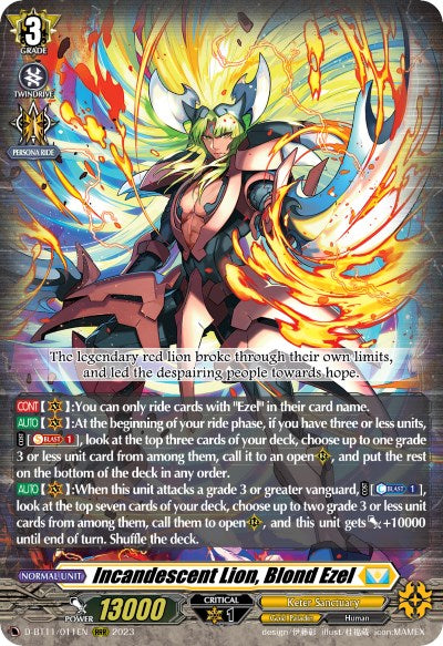 Incandescent Lion, Blond Ezel (D-BT11/011EN) [Clash of Heroes]