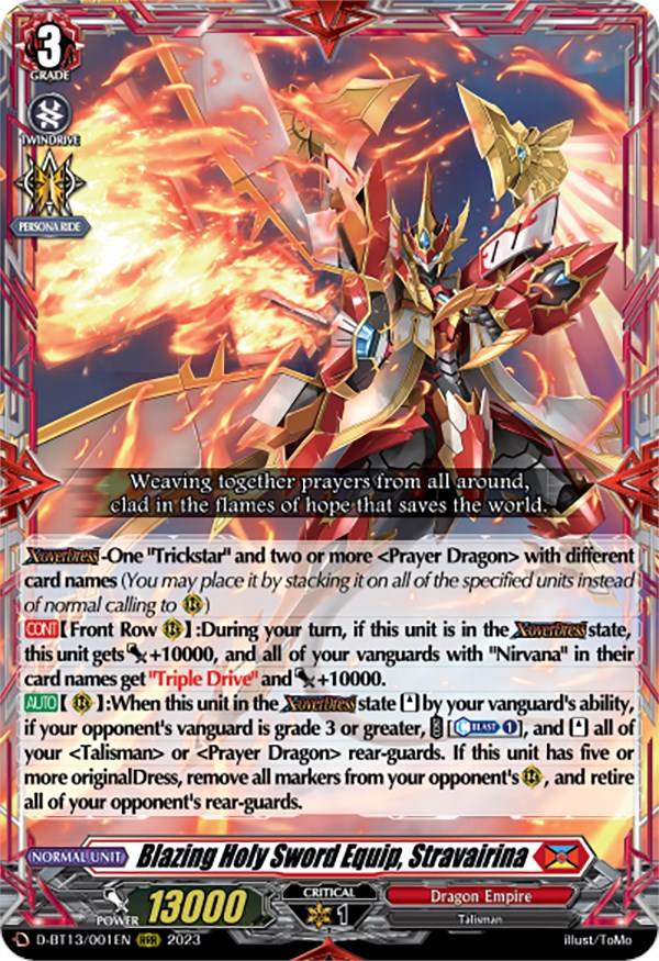 Blazing Holy Sword Equip, Stravairina (D-BT13/001EN) [Flight of Chakrabarthi]