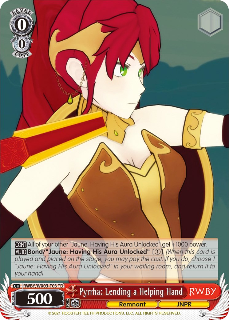 Pyrrha: Lending a Helping Hand (RWBY/WX03-T03 TD) [RWBY]