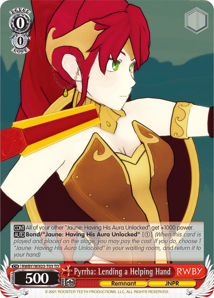 Pyrrha: Lending a Helping Hand (RWBY/WX03-T03 TD) [RWBY]