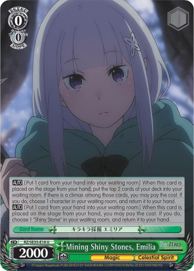 Mining Shiny Stones, Emilia (RZ/SE35-E18 U) (Parallel Foil) [Re:ZERO: The Frozen Bond]