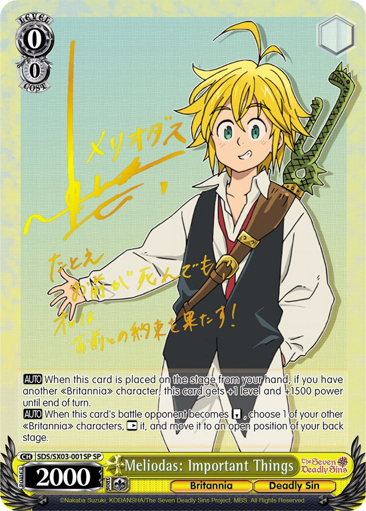 Meliodas: Important Things (SDS/SX03-001SP SP) [The Seven Deadly Sins]