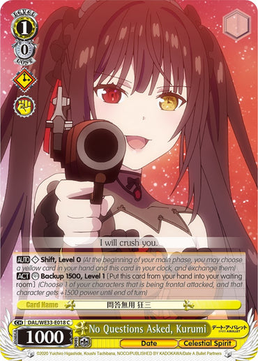 No Questions Asked, Kurumi (DAL/WE33-E018 C) (Parallel Foil) [Date A Bullet]