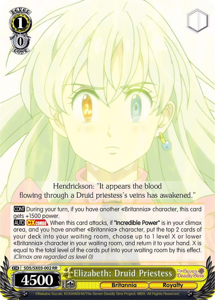 Elizabeth: Druid Priestess (SDS/SX03-002 RR) [The Seven Deadly Sins]