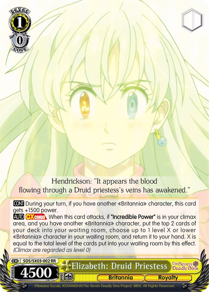 Elizabeth: Druid Priestess (SDS/SX03-002 RR) [The Seven Deadly Sins]