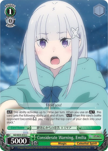 Considerate Warning, Emilia (RZ/SE35-E33 C) (Parallel Foil) [Re:ZERO: The Frozen Bond]